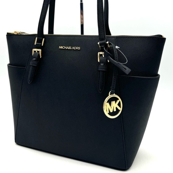 Michael Kors Large Charlotte TZ Tote Bag Black/Gold - Picture 3 of 11